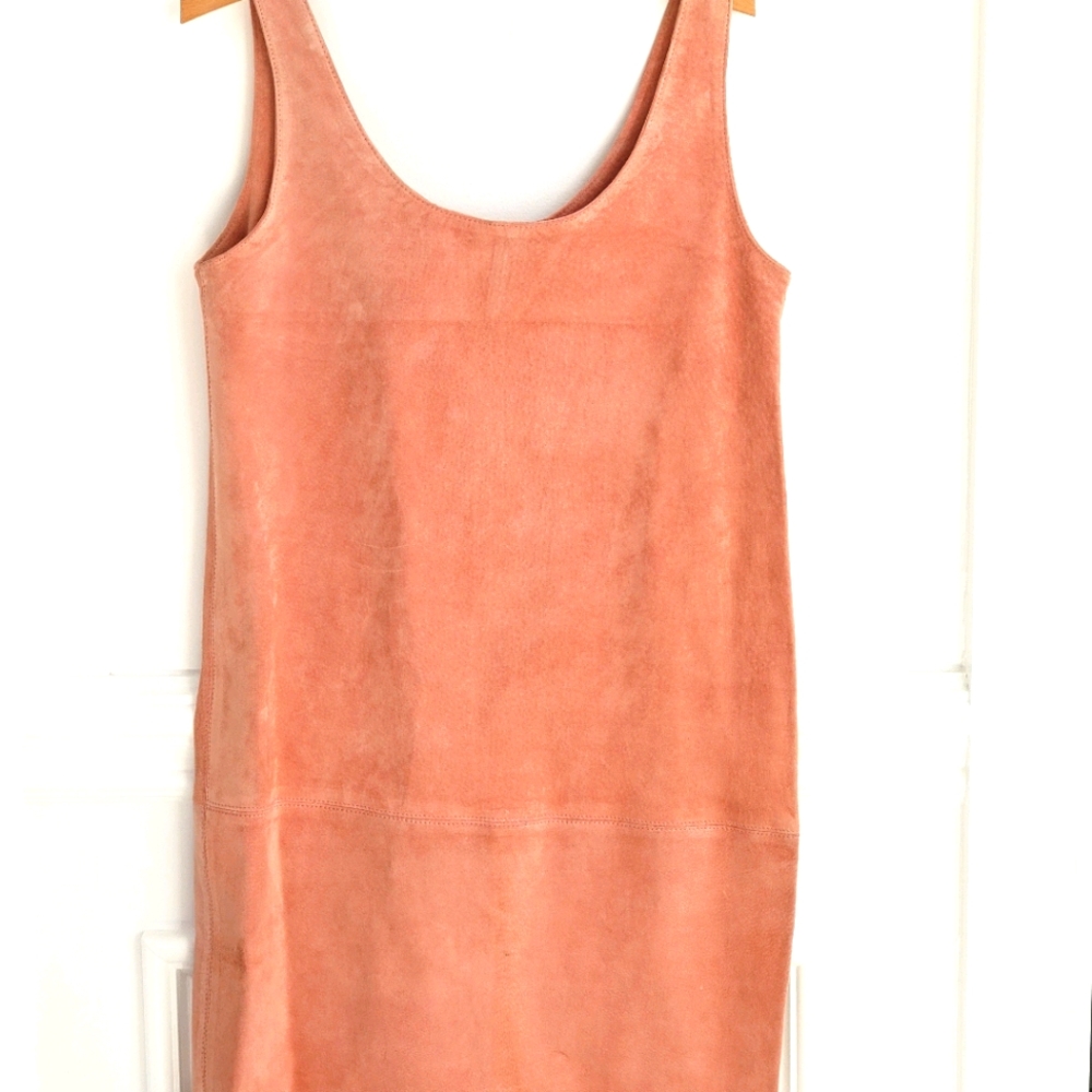 Vintage pink suede dress w/ fringe scarf - Picture 10 of 11